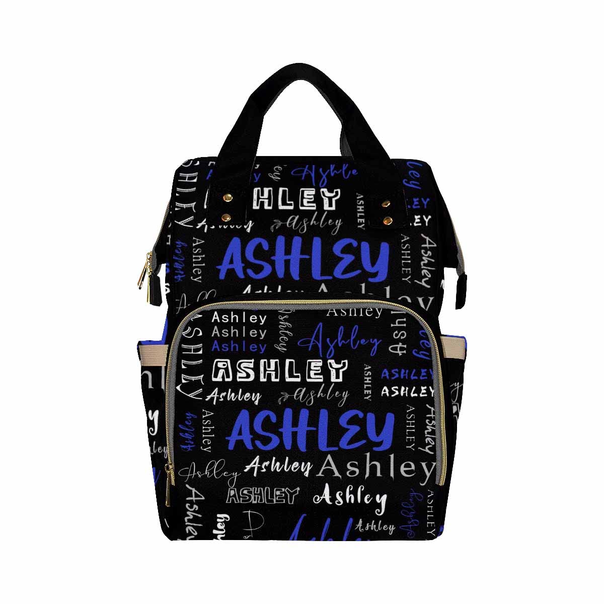 Customize Name Backpack, Personalized White and Blue Text Diapering Bag Backpack Nappy Baby Bags Casual Daypack Travel Shoulder Bag Black for Unisex Hiking Camping Work Outdoor