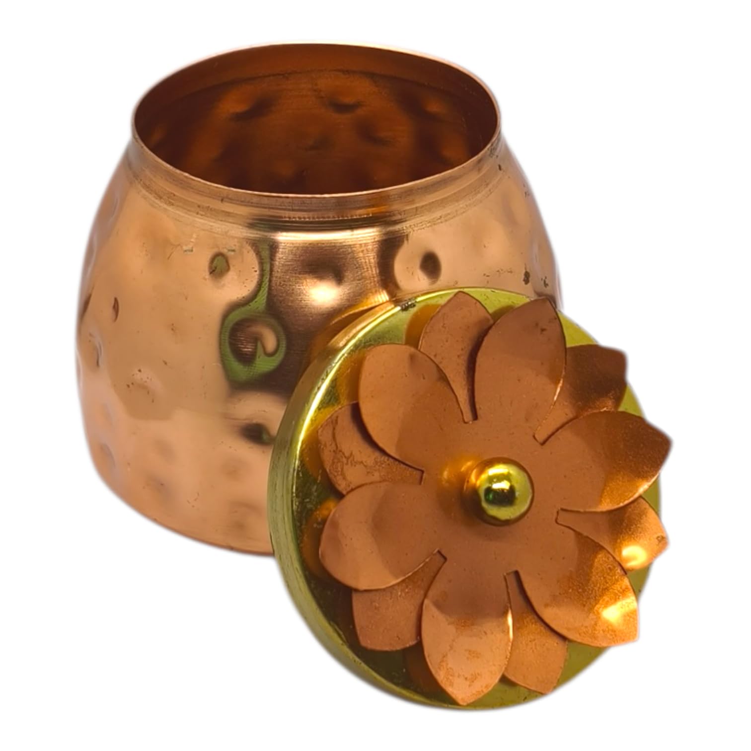 Akanksha Arts Handcrafted Copper Storage Box pair with Floral Lid, Rose Gold, 4 Inch Height, Decorative Container for Dry Fruits 1