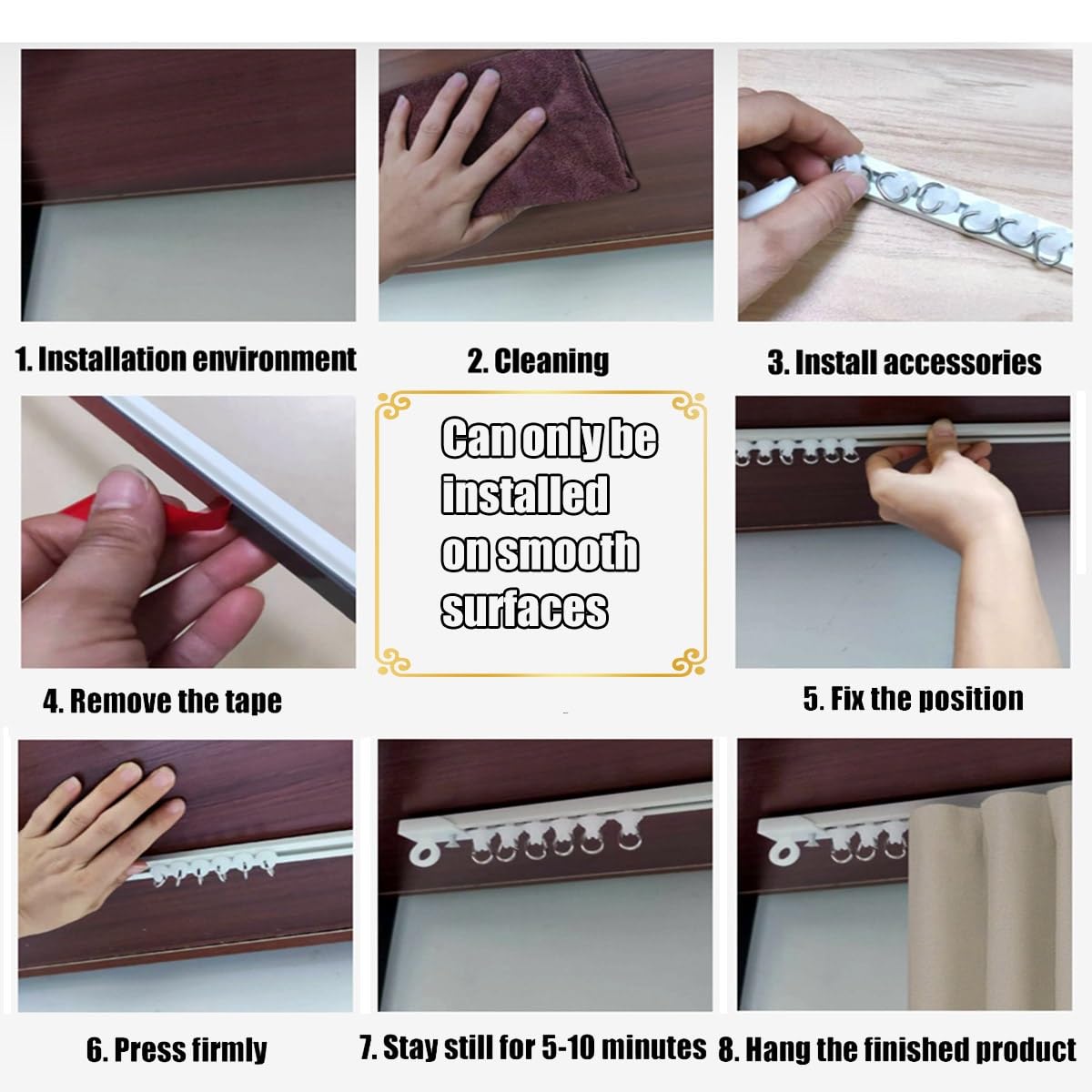Tringle à rideaux autocollante de 2 m, sans perçage, pour salon et douche, tringle à rideaux réglable de 1,5 m (370 cm)