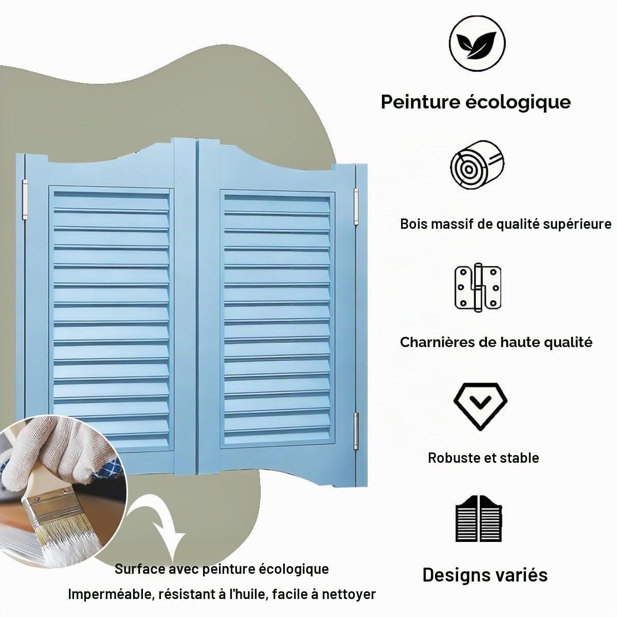 Portillon De Jardin, Porte Battante En Bois, Porte Partition, Porte Saloon 70cm 94cm 114cm 135cm 150cm, Double Portes Intérieure Avec Charnières, Pour Bar, Café