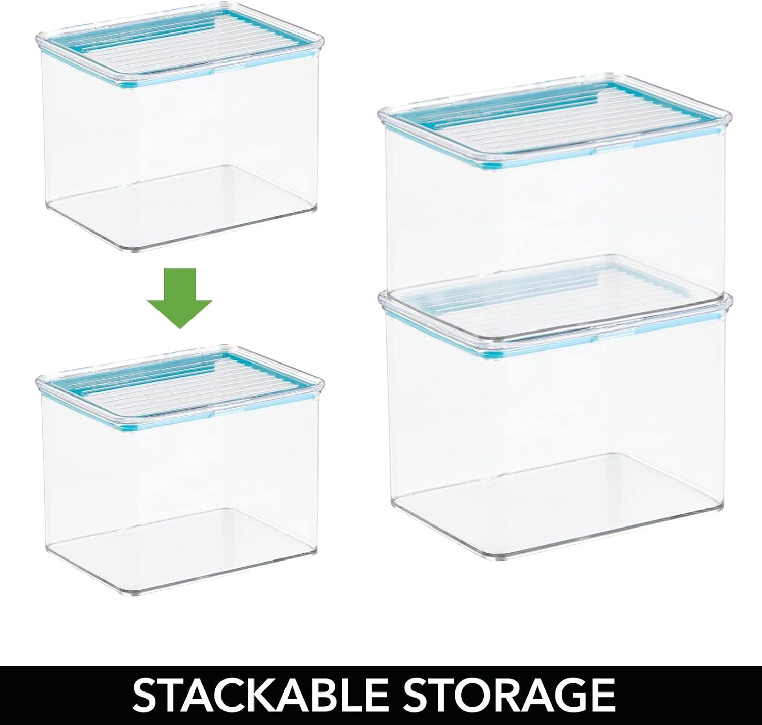 mDesign Airtight Stackable Kitchen Pantry Cabinet Food Storage Container - Attached Hinged Lid - Compact Bin for Pantry, Refrigerator, Freezer - BPA Free, Food Safe - Holds 2 Quarts - Clear