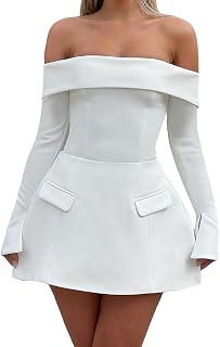 Women Sexy Mini Dress Off Shoulder Long Sleeve A Line Dress Short Formal Dresses Party Clubwear