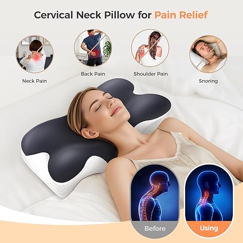Miniatura 4 de Almohada cervical para aliviar el dolor de cuello, almohada de espuma viscoelástica para dormir, almohada ergonómica para dormir de lado, 27.6 cu.