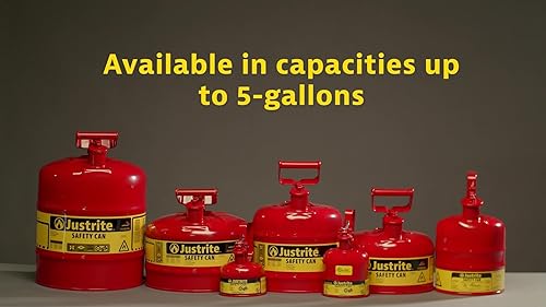 Miniatura 5 de Justrite Bidón de Seguridad para Gas Rojo Tipo I de 5 Galones para Gasolina con Arrestallamas y Tapa de Cierre Automático, Fabricado en los Estados