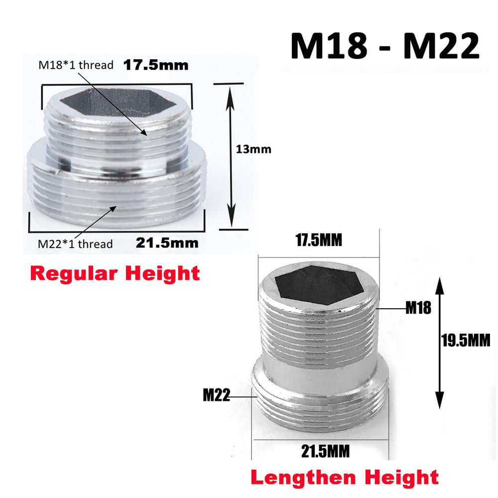 Brass Faucet Adapter, 22mm Male Thread to 18mm Male Thread Tap Joint Connector Faucet Water Purifier Aerator Adapter (Height 13mm) - Image 2
