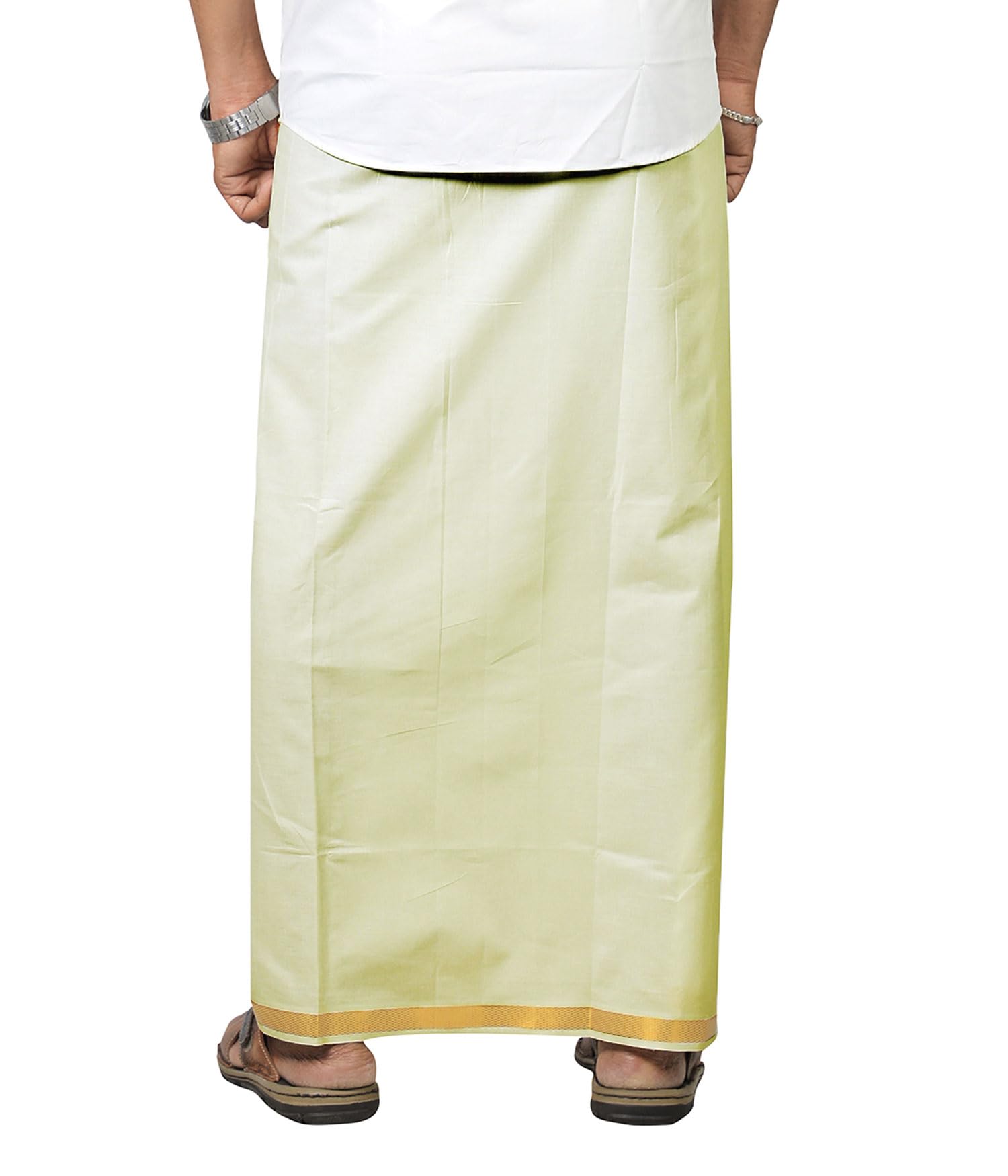 Prakasam Cotton Men's Single Jari Cotton Dhoti (1.28X2.00 Meter) Jari 3/4 Inch (Cream)