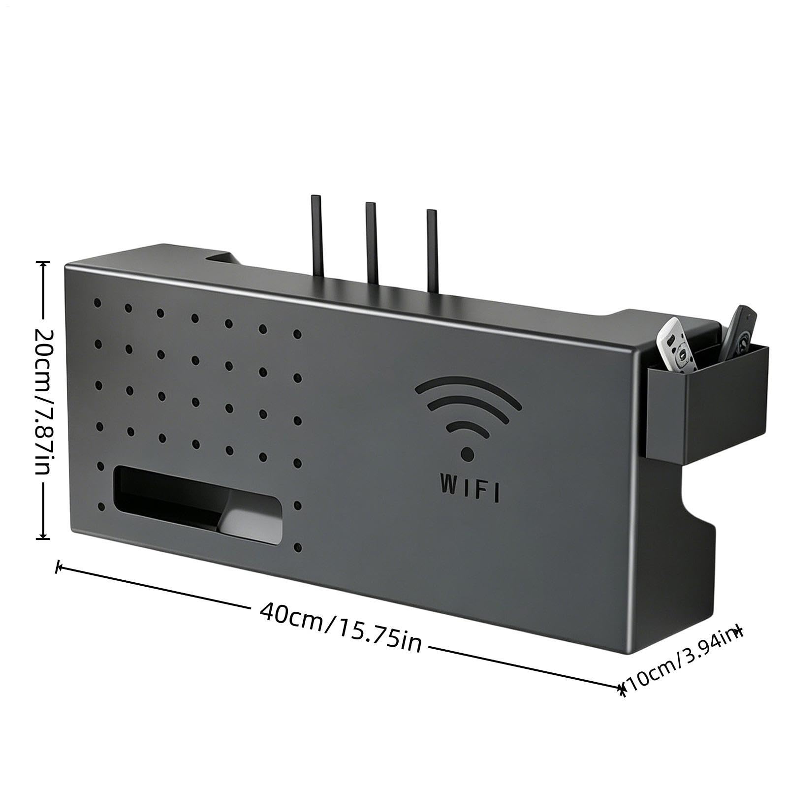 Router-Aufbewahrungsbox – Wandregal aus Karbonstahl, Wärmeableitungsschlitze, integrierte Kabelordnung, keine Bohrmontage | Schwimmende Netzwerk-Hub-Abdeckung für Wohnzimmer, Schlafzimmer, Wohnheim
