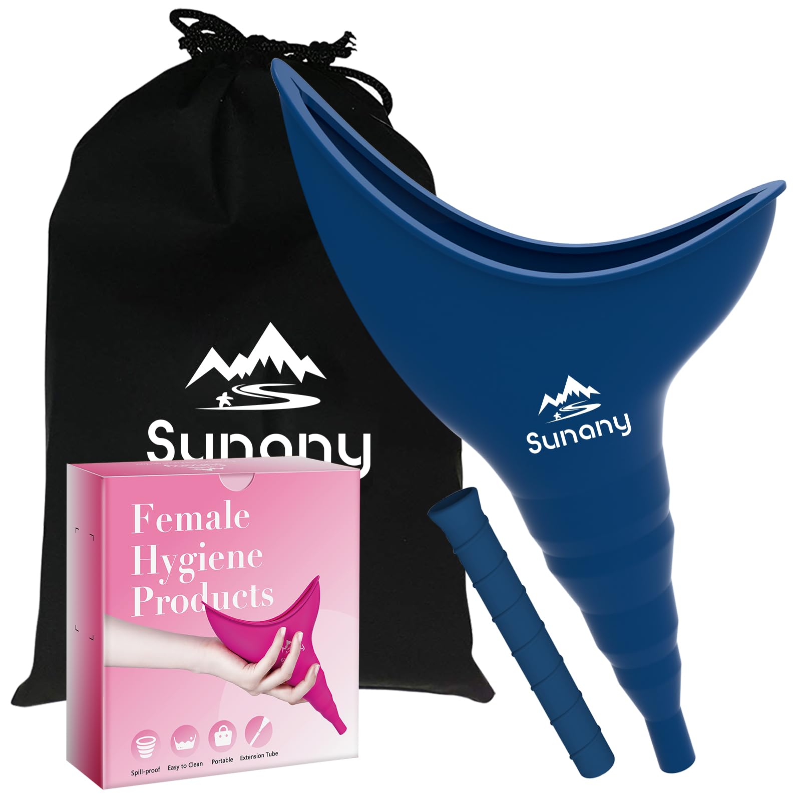 Sunany Female Urination Device, Reusable Female Urinal Silicone Women Pee Funnel Allows Women to Pee Standing Up, Portable Womens Urinal is The Perfect Companion for Camping,Outdoor,Travel（Blue）