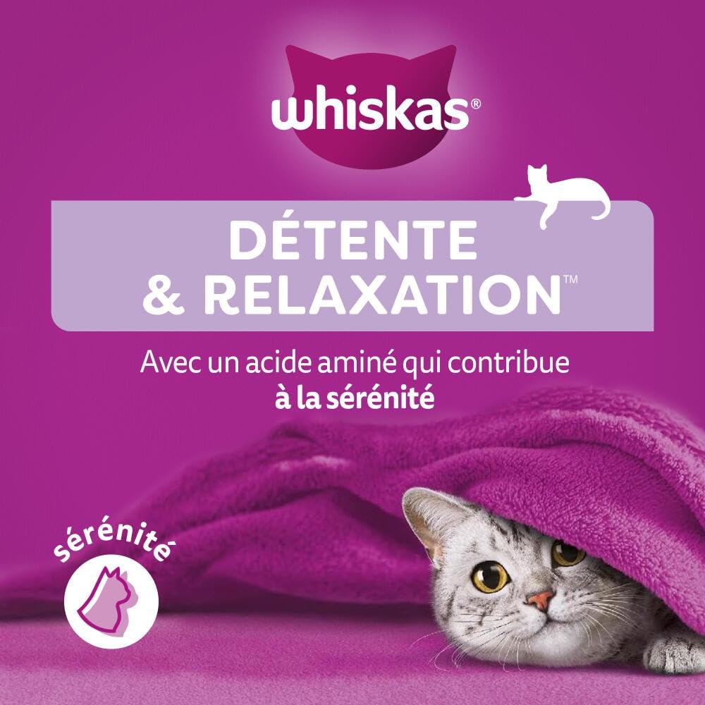 WHISKAS Relax Unwind Détente Relaxation - Friandises au Poulet Aliment complémentaire pour Chat Adulte - 8 Packs de 45g