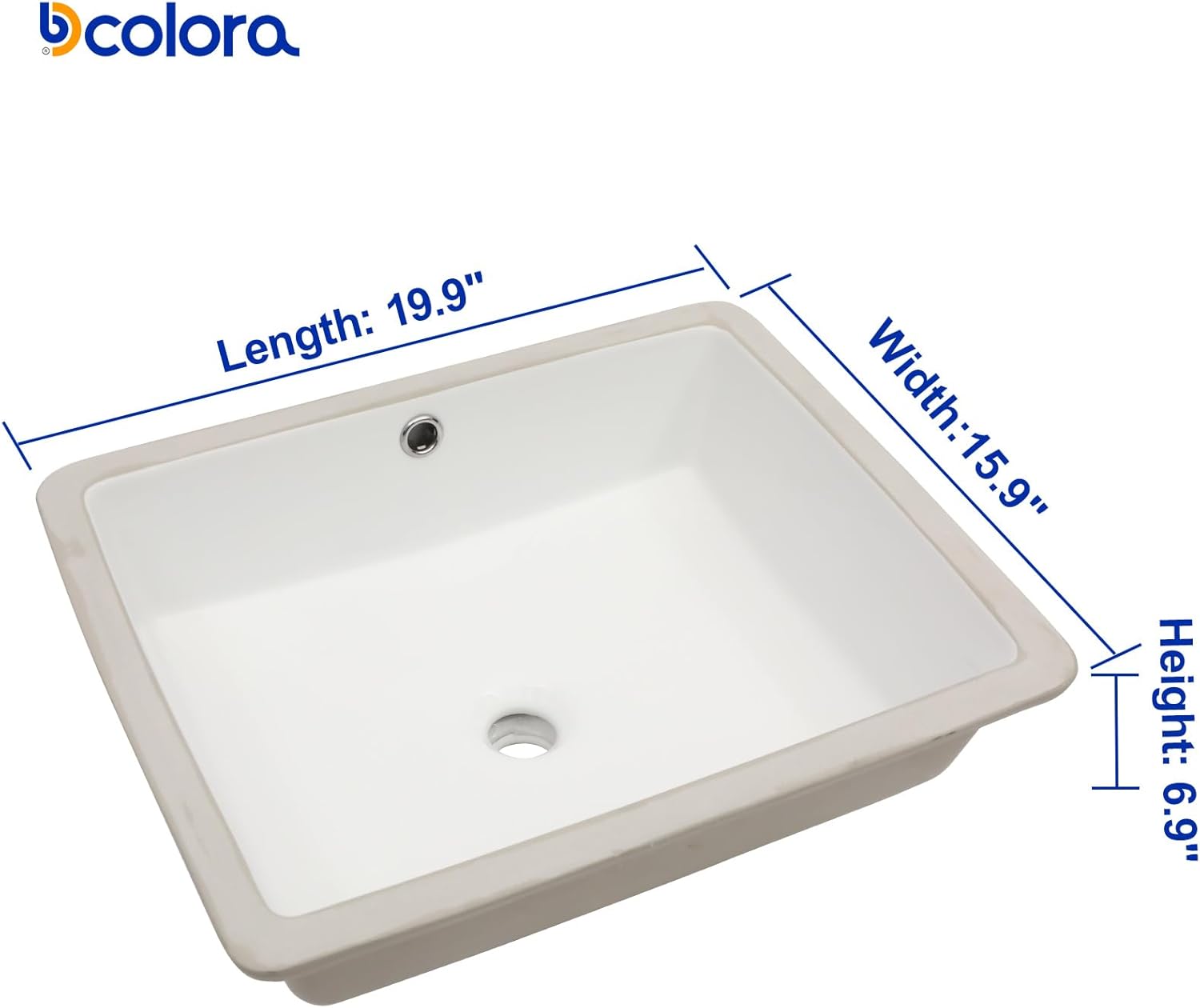 Dcolora 19x15 In. Undermount Bathroom Sink, Rectangular Fireclay White Ceramic Porcelain Lavatory Vanity Bath Sink Under Counter Vessel Sink, Farmhouse Style #DC-UVS2538004