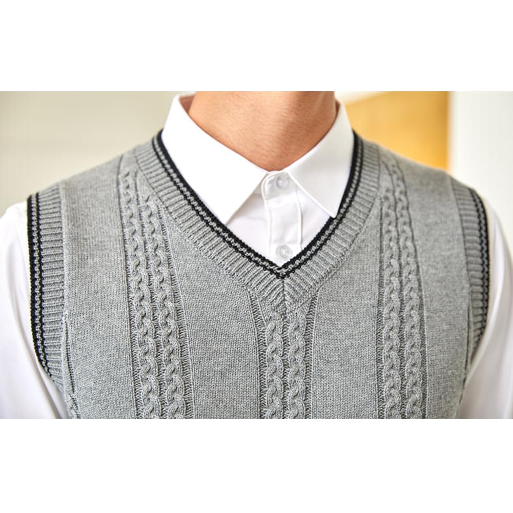 Pull sans Manches pour Homme Gilet Tricoté à col en V Coton