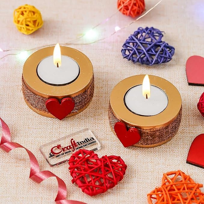 Photophore en bois rouge marron, le cadeau de Saint-Valentin idéal pour illuminer son intérieur