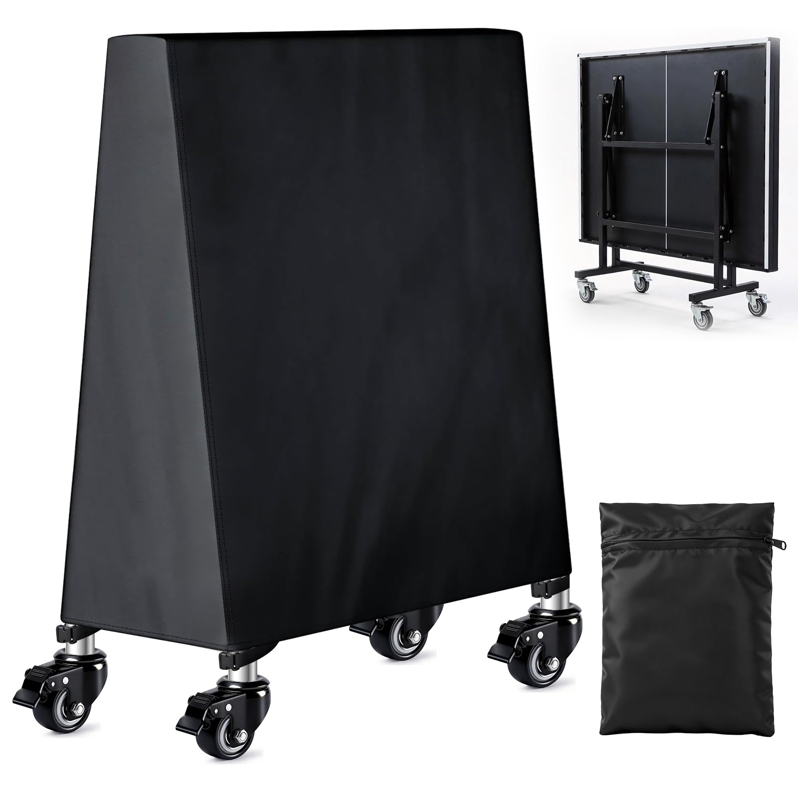 SINBLUE 420D Heavy Duty Ping Pong Table Cover with Storage Bag Waterproof and Sunproof Dust Protector Universal Fit 9x5FT Folding Table Tennis Table 165x70/30x185cm