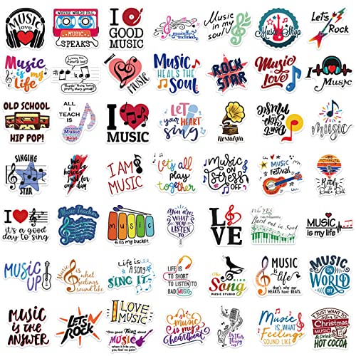 50Pcs Love Music Stickers, Trendy Musical Symbol Stickers Decals For Guitar Laptop Water Bottle Phone Scrapbook, Cute Waterproof Vinyl Stickers Pack #TOP2