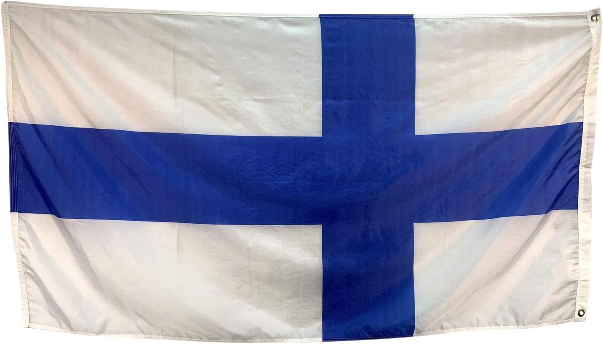 3x5' Finland Flag, Durable and Fade Resistant All Weather Nylon, With Canvas Header and Brass Grommets, 4 Rows of Fly End Stitching, Made in USA