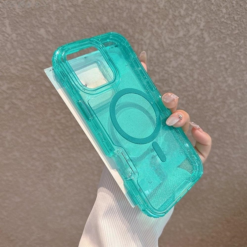 Etui na telefon 3 w 1 z brokatowym neonowym kolorem, przezroczyste, do iPhone'a 16, 16Pro Max, 15 Pro, 14, 13, 12, magnetyczne, do ładowania bezprzewodowego, miętowo-zielone, do iPhone'a 12 Pro