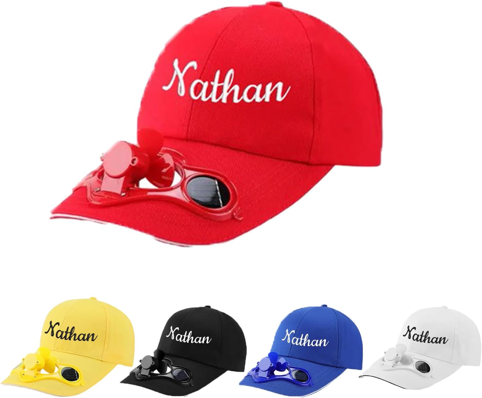 Solar-Powered Fan Baseball Cap for Boys Custom Embroidered Text Adjustable Cooling Hat for Outdoor, Men's Sun Hat Hiking Running