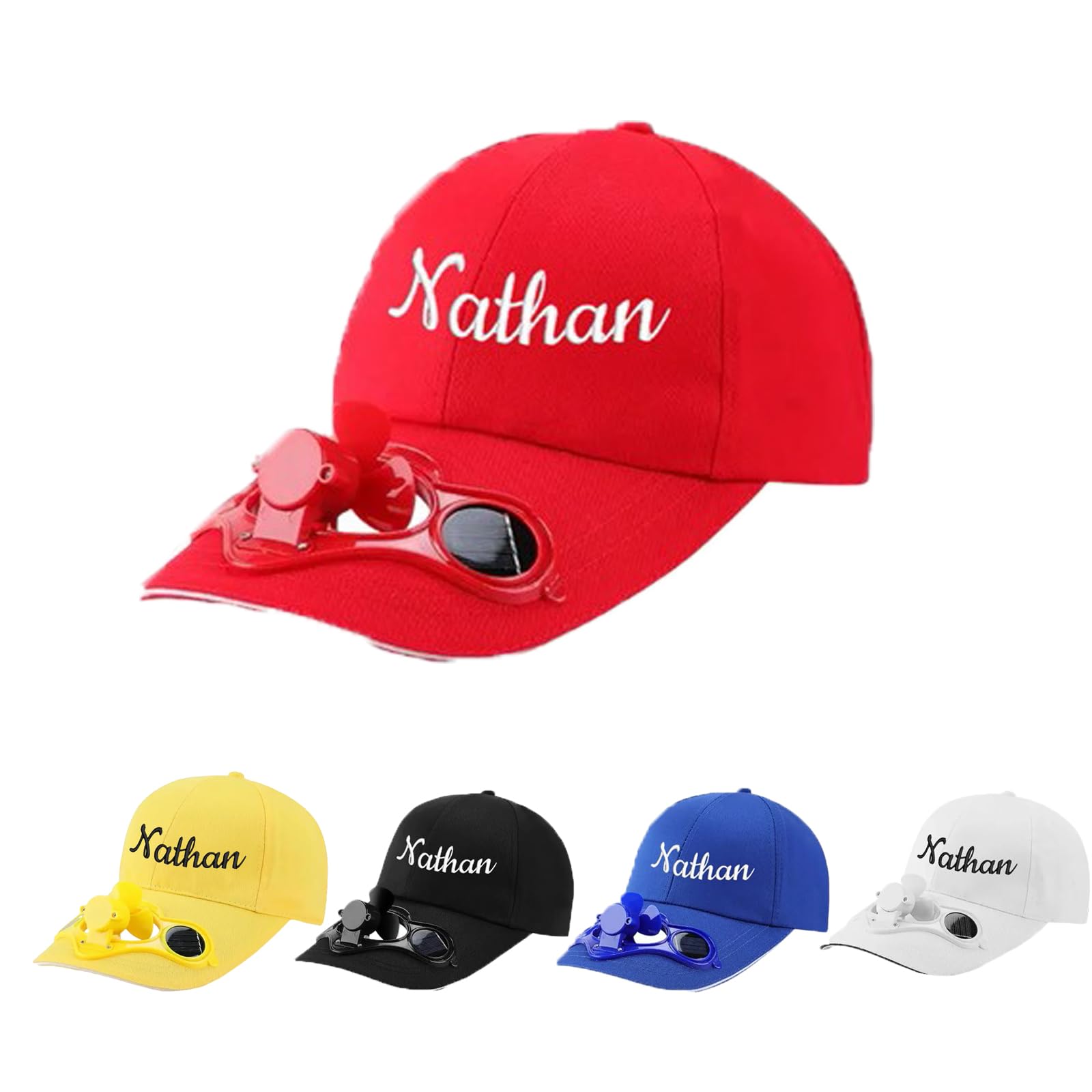 Solar-Powered Fan Baseball Cap for Boys Custom Embroidered Text Adjustable Cooling Hat for Outdoor, Men's Sun Hat Hiking Running