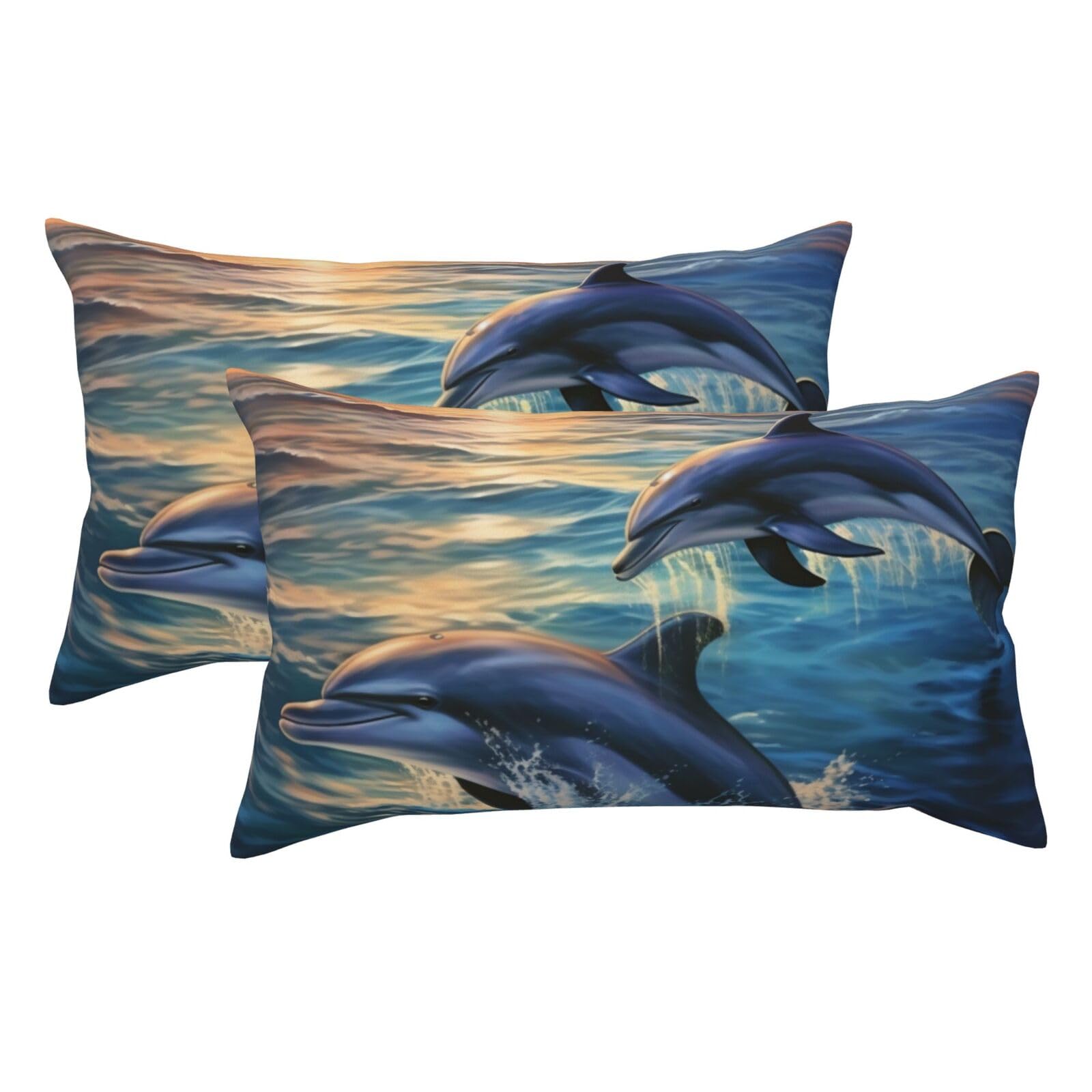 2 Pack King Pillow Cases with Hidden Zipper, Soft Breathable Pillow Covers for Hair and Skin, Dolphins in The sea Pillowcases 20"x36" Bed Pillow Protectors Cover for Sleeping Gifts
