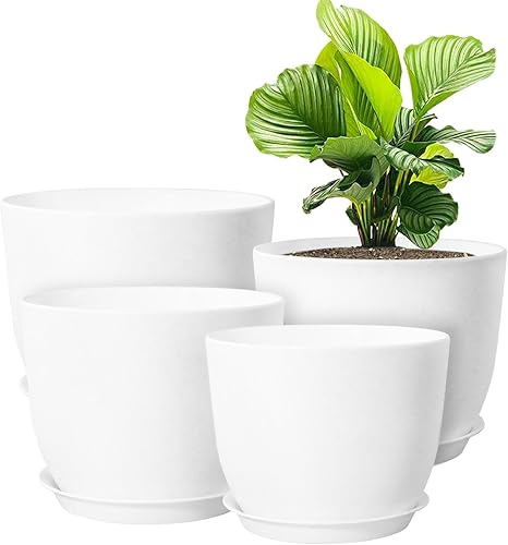 Mornyray Macetas de 10987.5 pulgadas, juego de 4, macetas grandes con agujeros de drenaje y platillo extraíble, macetas para interiores y