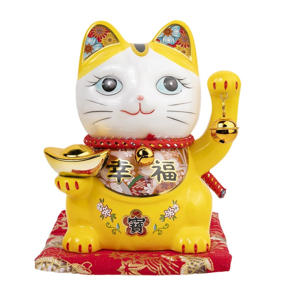 lachineuse Neko Statuette, Porcelain, Maneki Yellow, 13,5x11x7,5 cm