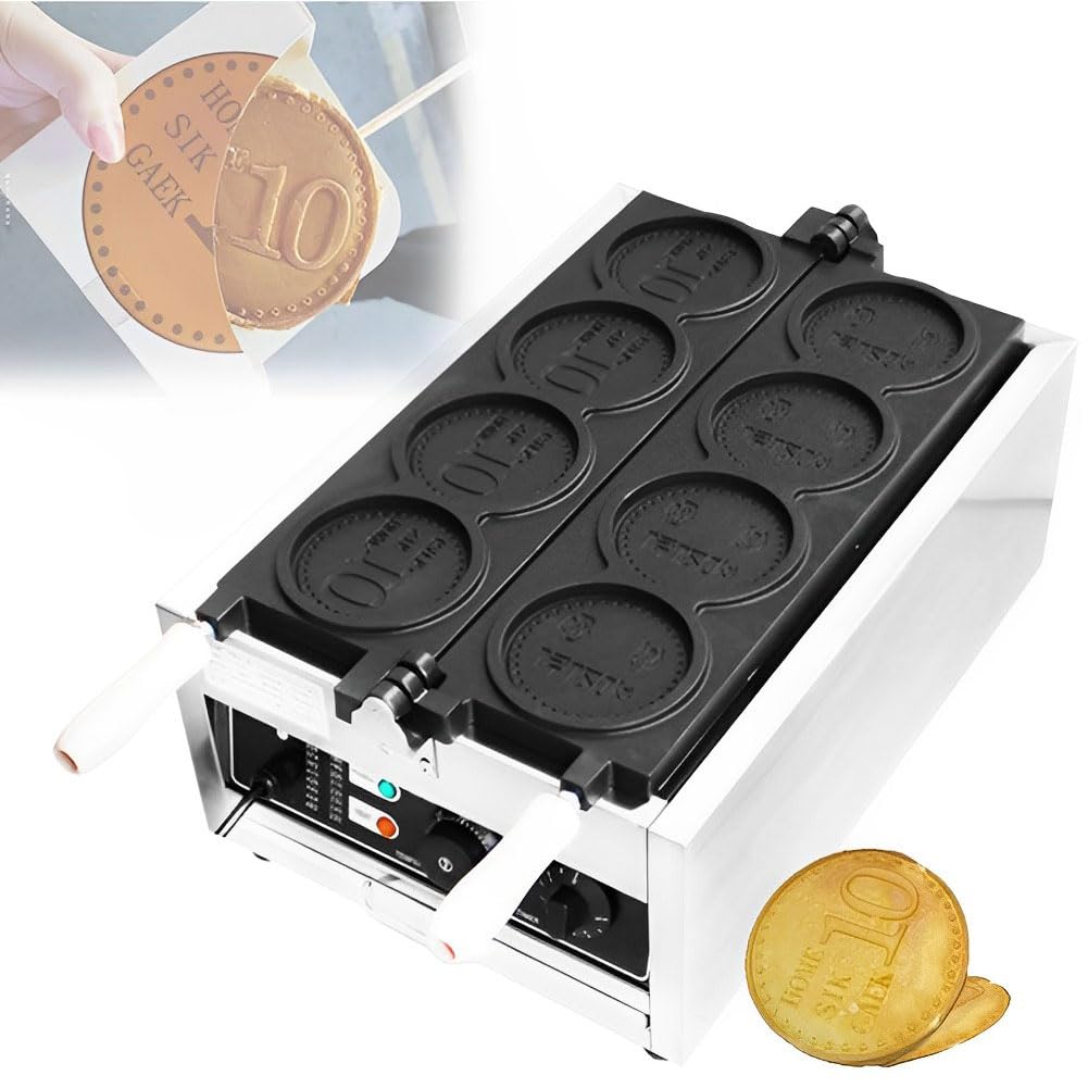 Máquina Comercial para Hacer gofres con Forma de Moneda de Oro, 3000 W, eléctrica, 4 Rejillas, con Control de Tiempo y Temperatura, máquina para Hacer Pasteles para Fiest