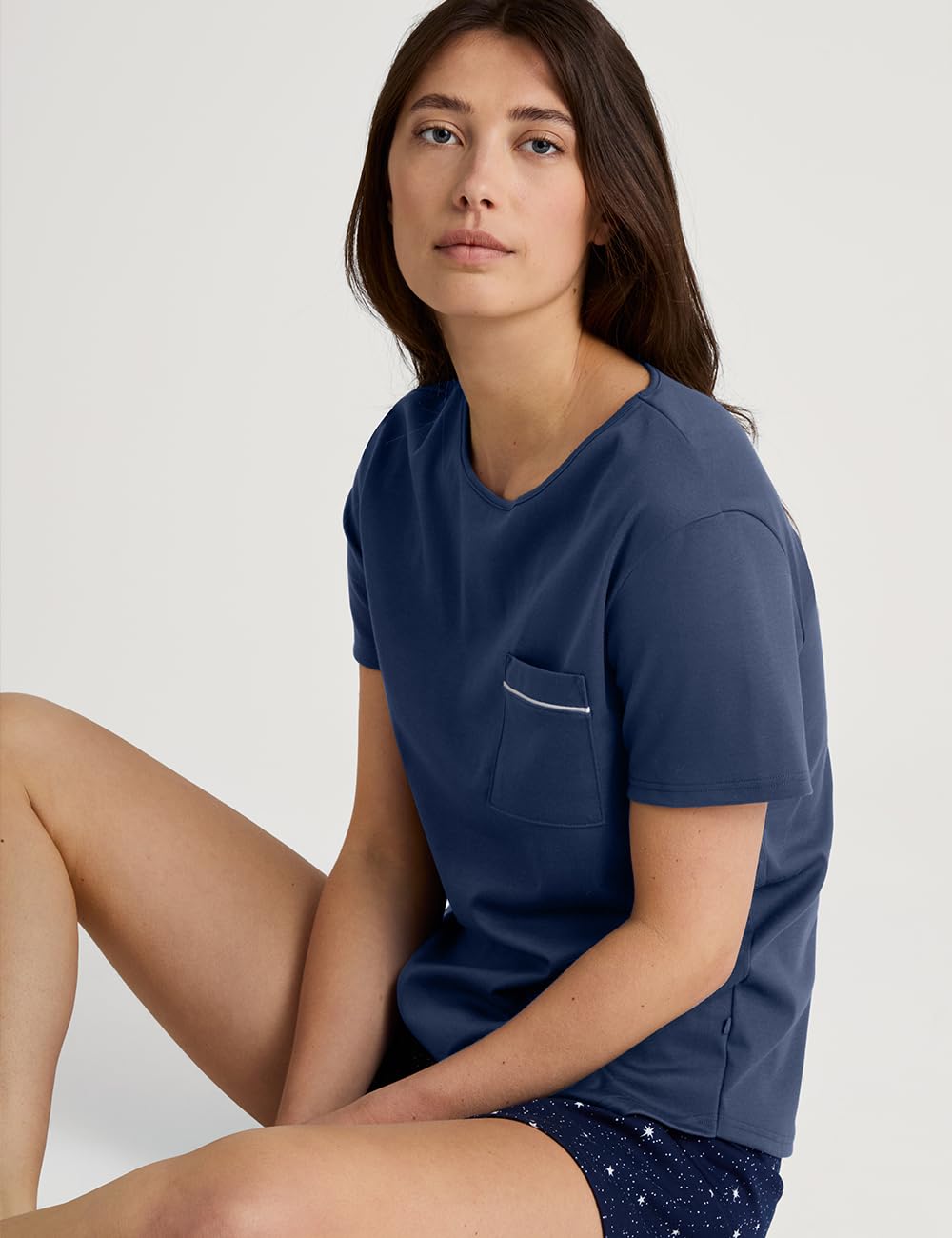 CALIDA Sweet Dreams Kurz-Pyjama Damen | Schlafanzug aus 100% Baumwolle, Hose mit stoffbezogenem Gummibund