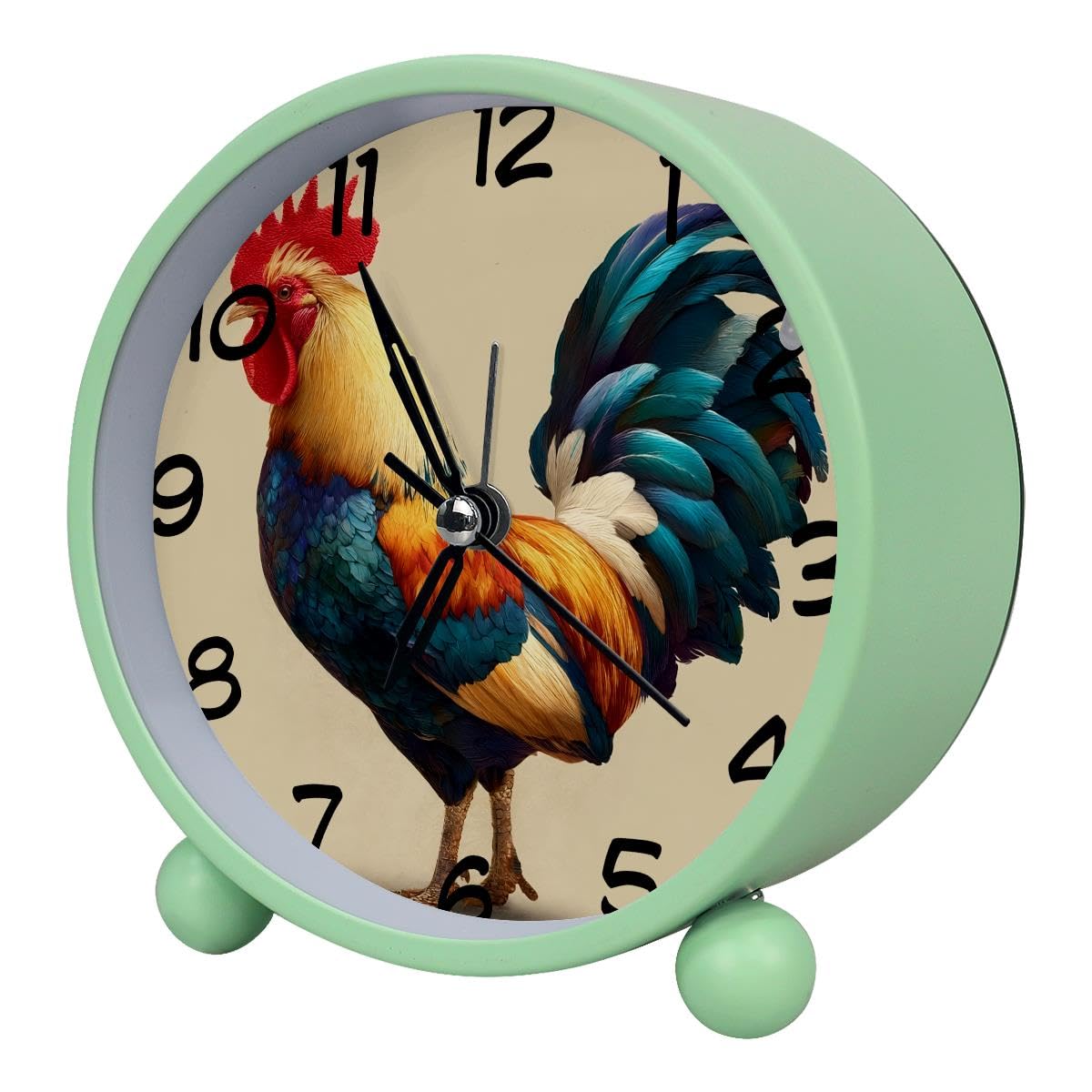 Luoweisi Analog Alarm Clock Rooster, Silent Non-Ticking with Night Light, Battery Operated, Round Desk Alarm Clock for Office, Bedroom, Elderly, Adults, Children, Student Gifts