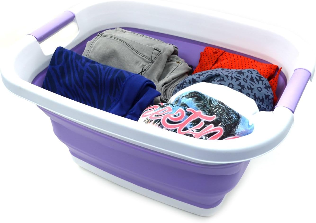 SAMMART 25L (6.6 gallon) Collapsible Laundry Basket/Tub - Foldable Storage Container/Organizer - Portable Washing Bin - Space Saving Hamper, Water capacity: 20L (5.28 gallon) (Lt, Purple)