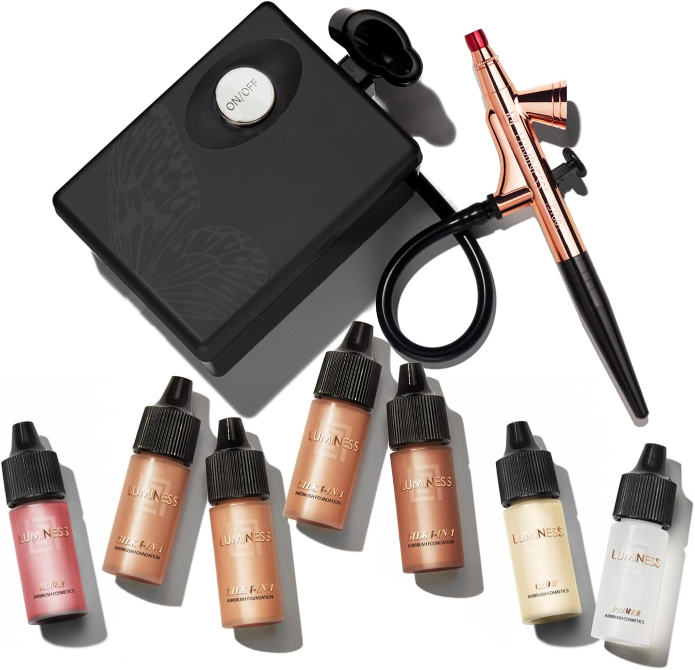 Luminess AirBasic Airbrush System with 7-Piece Silk 4-IN-1 Airbrush Foundation & Cosmetic Starter Kit, Deep
