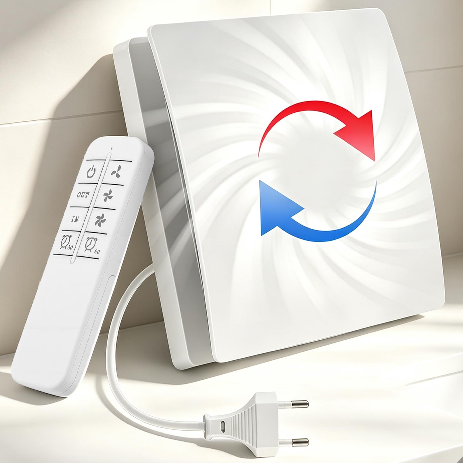Ventilateur de Salle de Bain 100mm Silencieux avec Télécommande, Minuterie et 3 Vitesses, Débit d'Air 150 m³/h, Design Carré Blanc, Montage Mur/Fenêtre, IPX4, pour Cuisine, Salle d'Eau, 35 dB