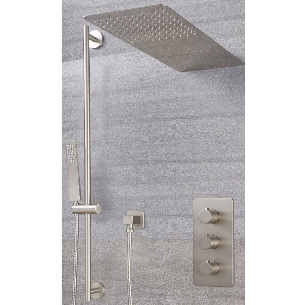 Milano Hunston Thermostatic Mixer Valve 200Mm X 500Mm Waterblade Shower Head Riser Rail - Nickel