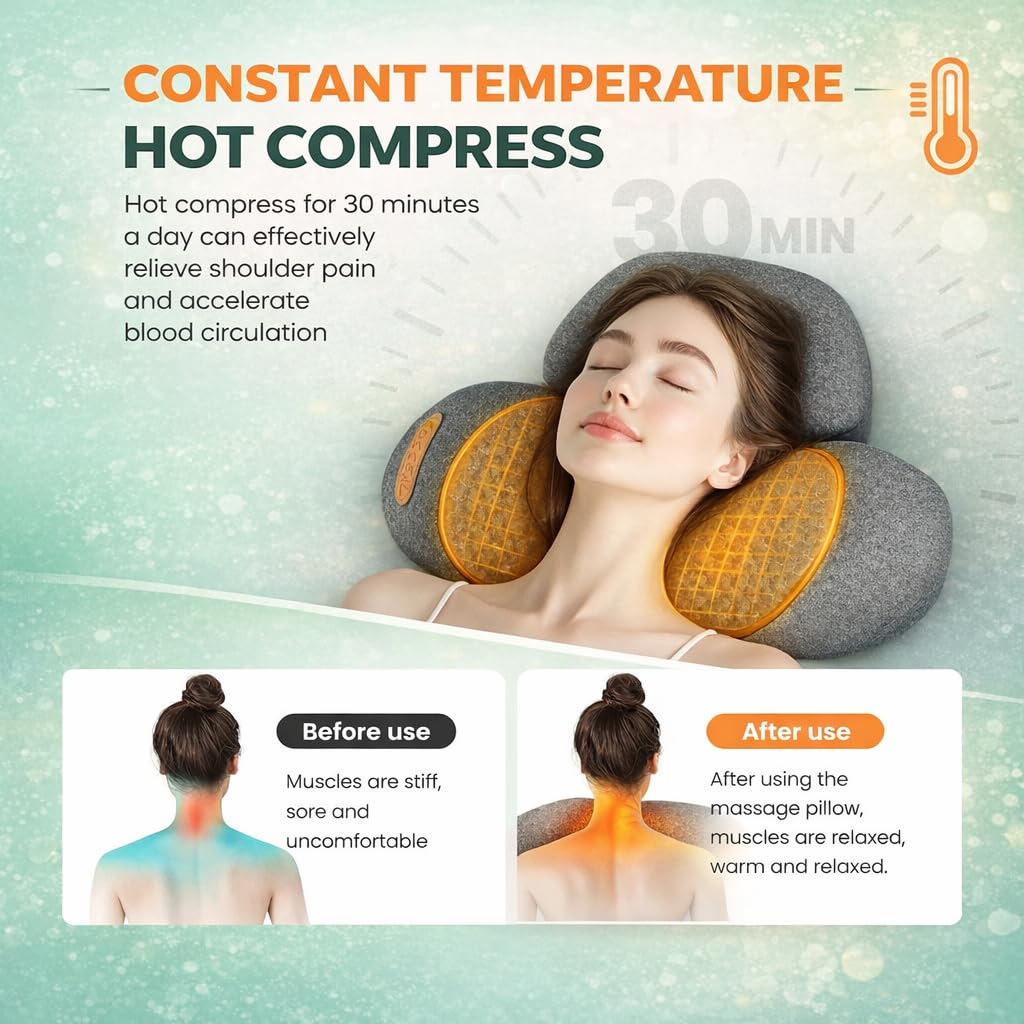 Artuvate - Fisiorest 3-in-1 Neck Massager Pillow with Heat, Massage & Cervical Stretch - Ergonomic Memory Foam for Neck Shoulder Pain Relief - Use at Home, Office or Car (gray) - 5