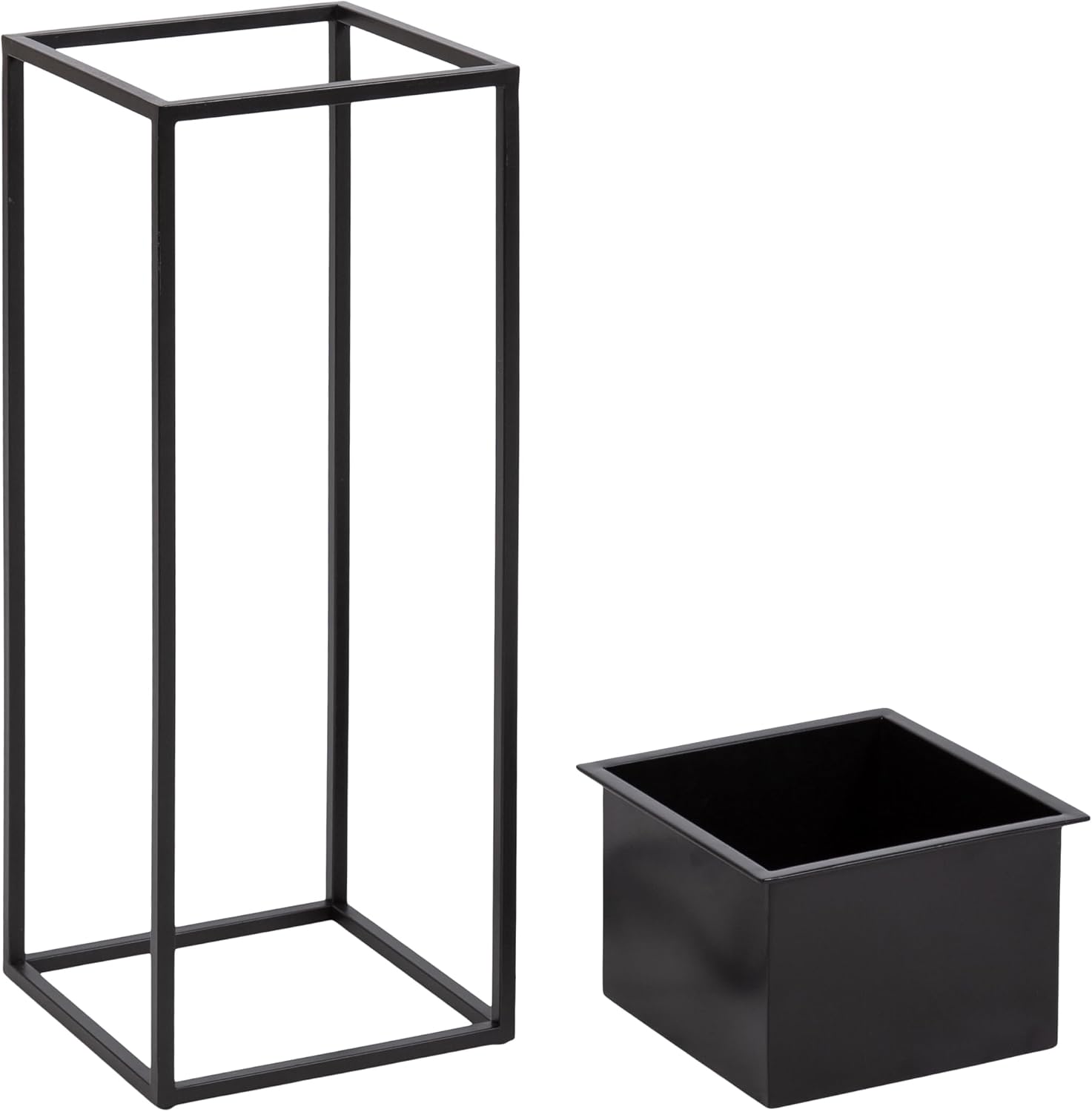 Kate and Laurel Palade Modern Two-Piece Metal Outdoor Planter Set; 2 Piece Set; Black; Metal Indoor or Outdoor Planters with Geometric Base for Patio Plant Decor
