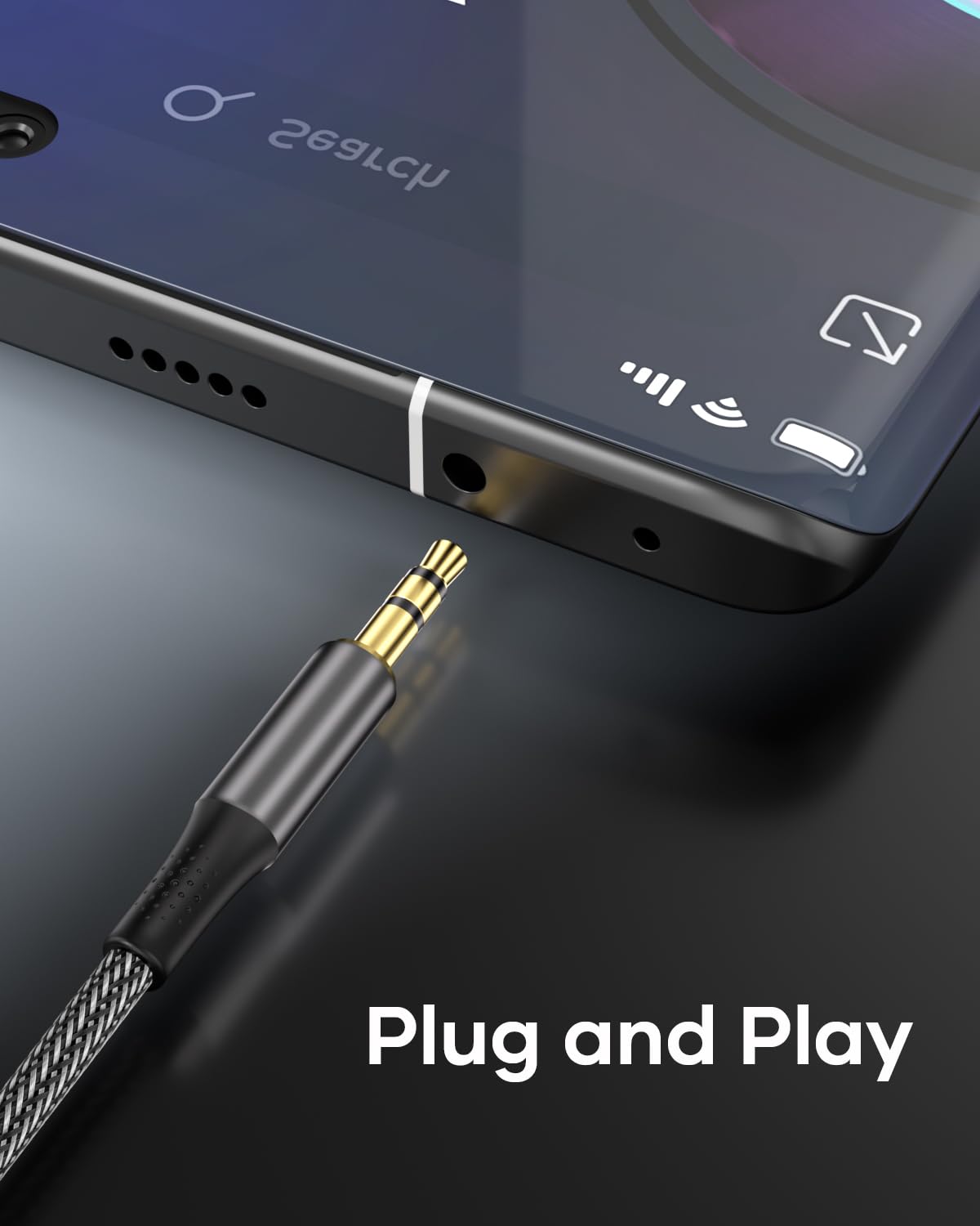 Câble Audio Jack 3.5mm Mâle-Mâle 1.2m - Nylon Tressé, Connecteurs Dorés - Pour Voiture, Casque, Enceintes, TV - 9