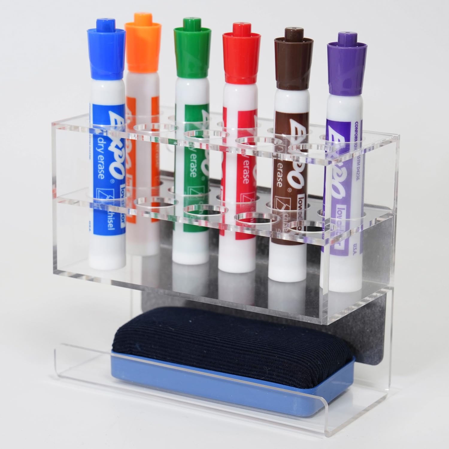 Magnetic Marker Holder 10 Slots with Dry Eraser Holder, Strong Magnetic Design for Whiteboard and Fridge (Clear)