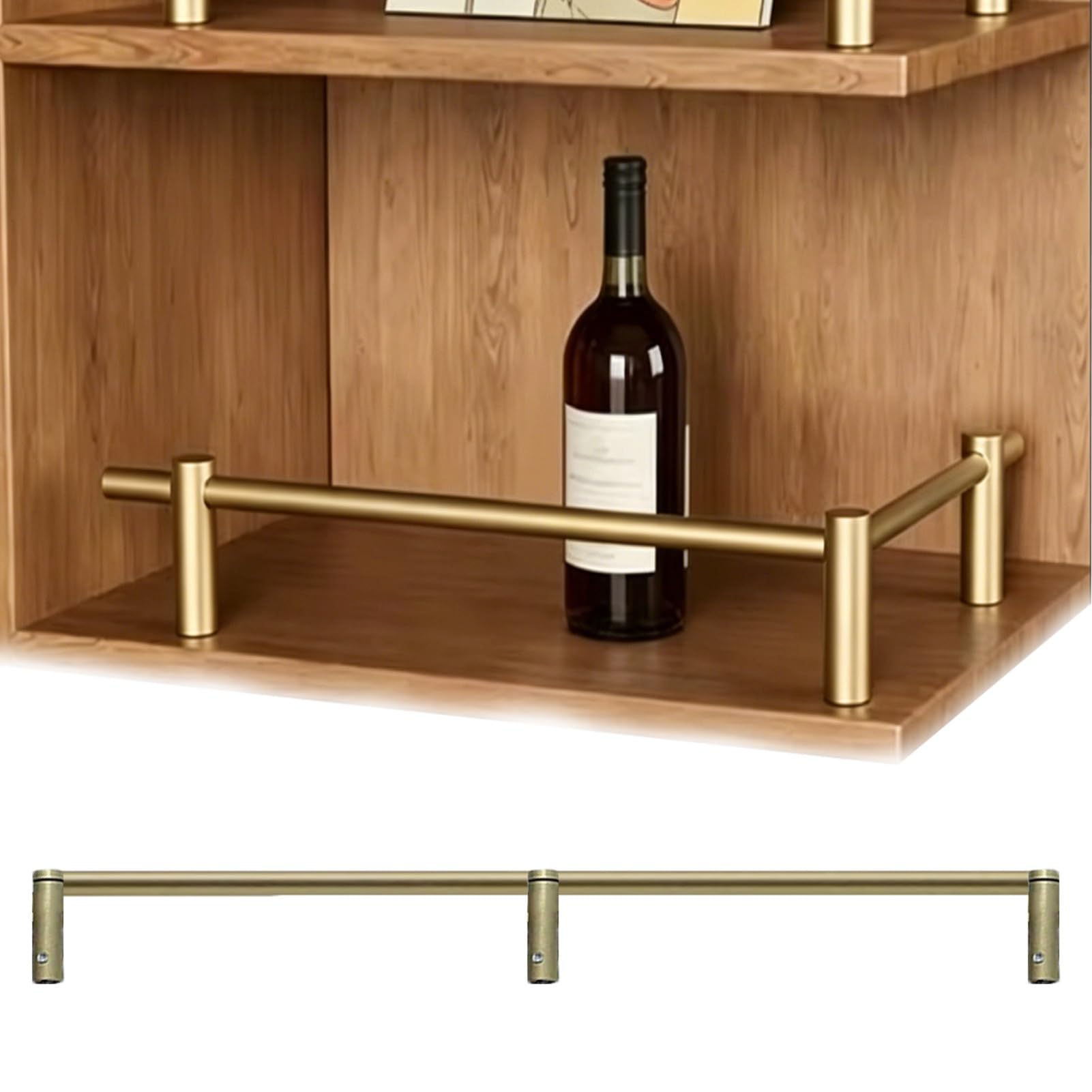 Metal Shelf Rail with Connectors Base, Brushed Gold Gallery Rails for Shelves/Bookshelves/Kitchen, Aluminum Tipping Railing Set 6 8 12 48 in(11.5inch/29cm)
