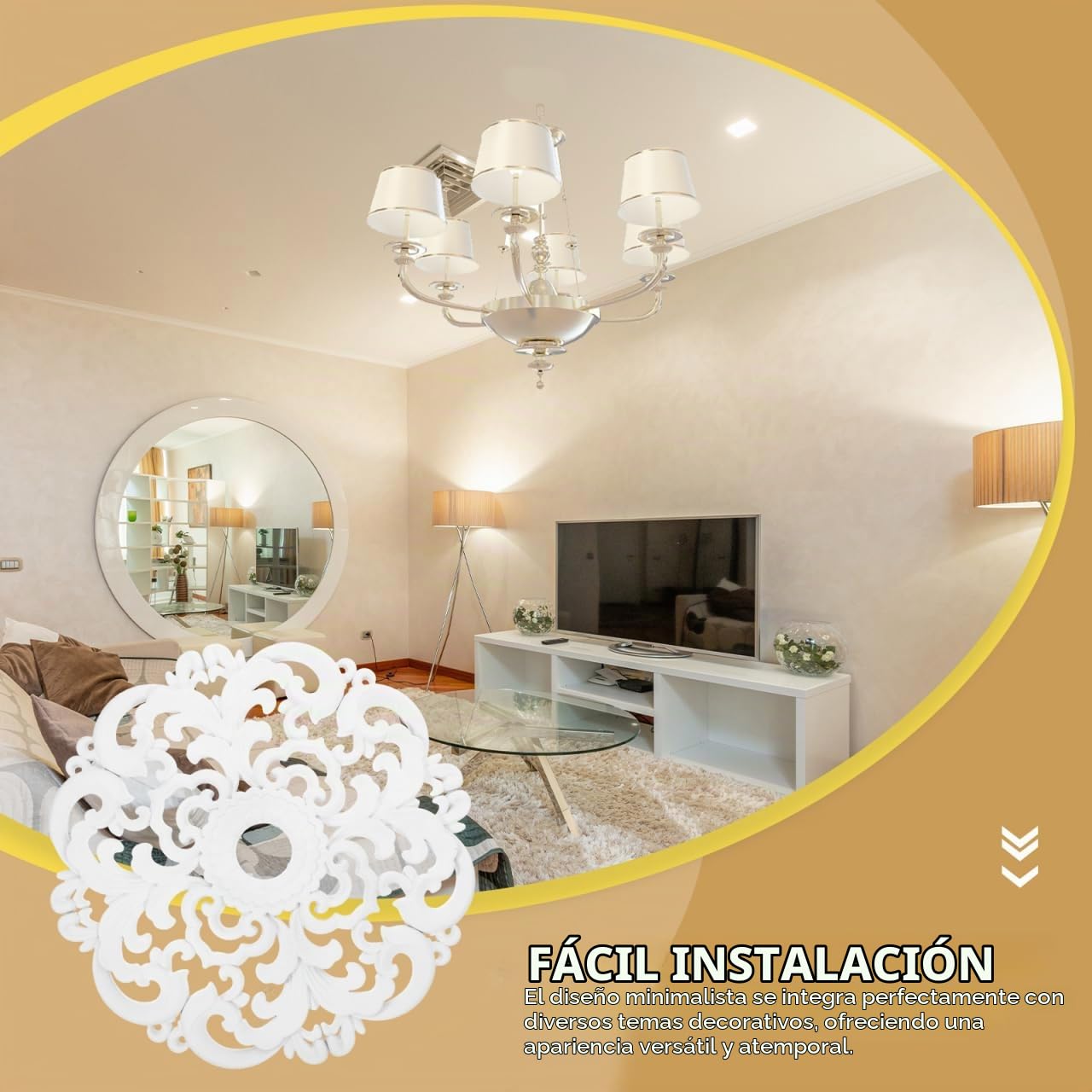 TOPBATHY Rosetón Techo Decorativo Estilo Europeo En Ps Medallón De Lámpara De Techo Tallado Calado De 12.20 X 12.20 X 0.39 in Para Dormitorio Hogar Y Espacios Comerciales