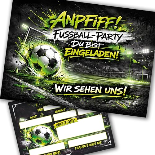 E&G Klasse 10 Einladungskarten Fußball Fußballparty Geburtstag WM Party Fussball Kinder A6 Grün Postkarten Karte Kindergeburtstag Einschulung Einladen Feiern Jungs Mädchen