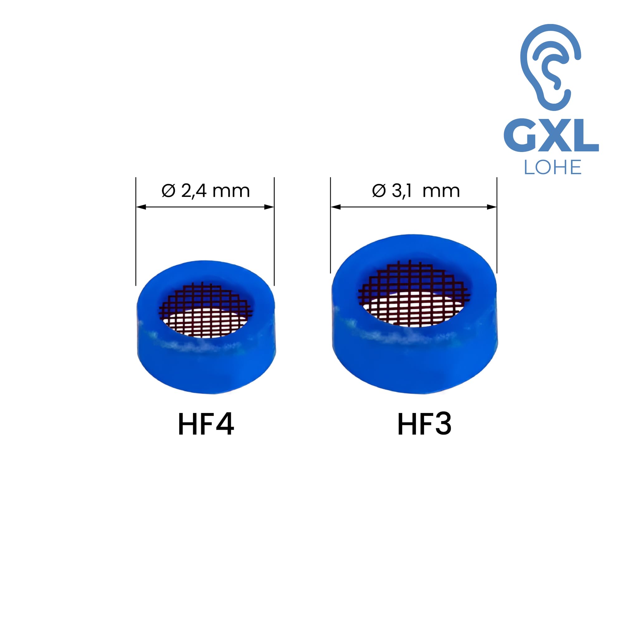Confezione da 2 Filtri per apparecchi acustici HF4: rosso + blu. Protezione anticerume: blocca il cerume e protegge l'apparecchio acustico - Filtri anticerume neri HF4 (confezione Blu + Rosso)