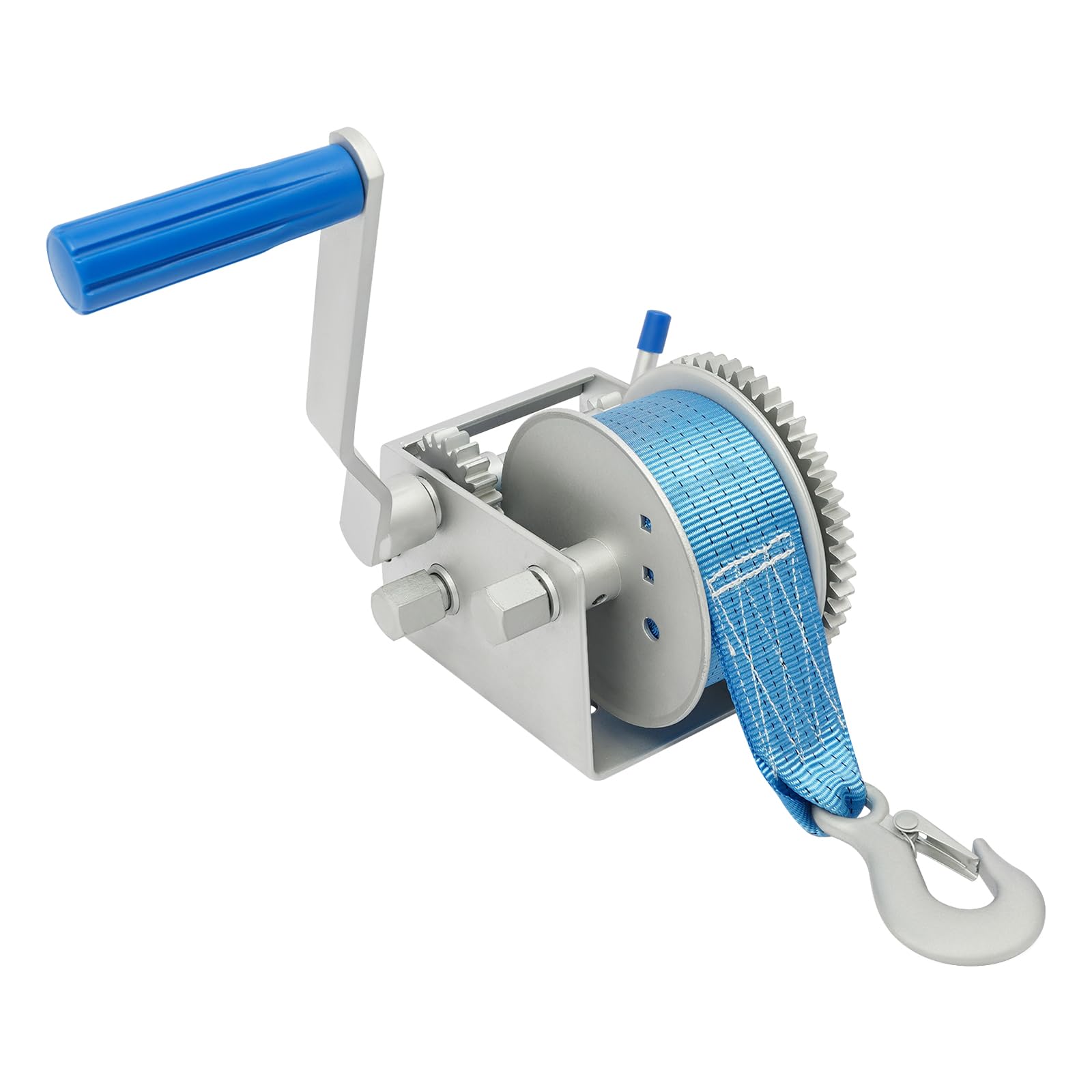 Cabrestante manual con 3 niveles de transmisión (3:1/5:1/10:1), cabrestante manual con correa de 7,5 m y bloqueo de seguridad contra ruedas traseras, cable de mano portátil para remolques y