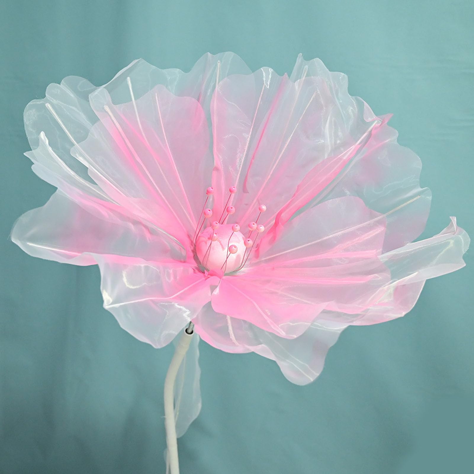 Buachois Fiore Artificiale Grande 50 Cm in Organza e Seta con Perline Falso Fiore Decorativo per Matrimoni Compleanni Eventi e Artigianato con Nastro Organza Rosso