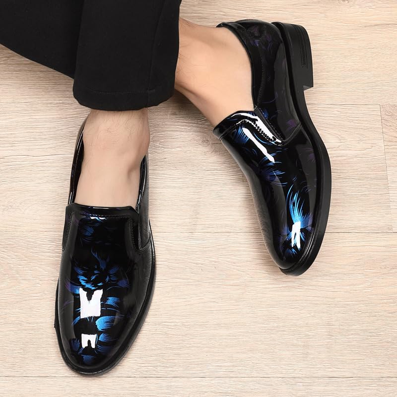 Men's Dress Shoes Slip On Round Toe Size 38-47 Patent Leather Floral Oxford Shoes Anti-Slip Low Top Wedding/Interview/Commute3