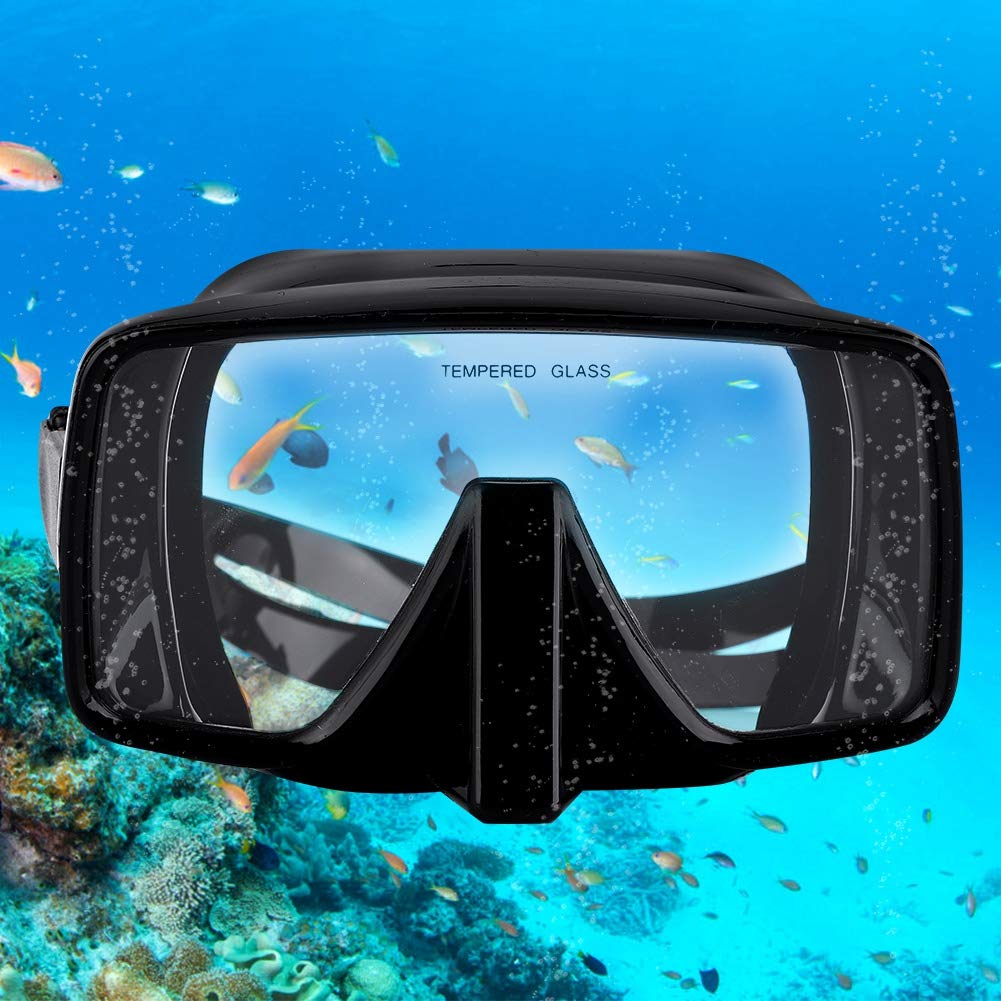 Maschera subacquea | Maschera da snorkeling in vetro temperato e silicone | Ampia vista antinebbia – Occhiali di prevenzione per immersioni subacquee / salvataggio / snorkeling | Cinghia regolabile e