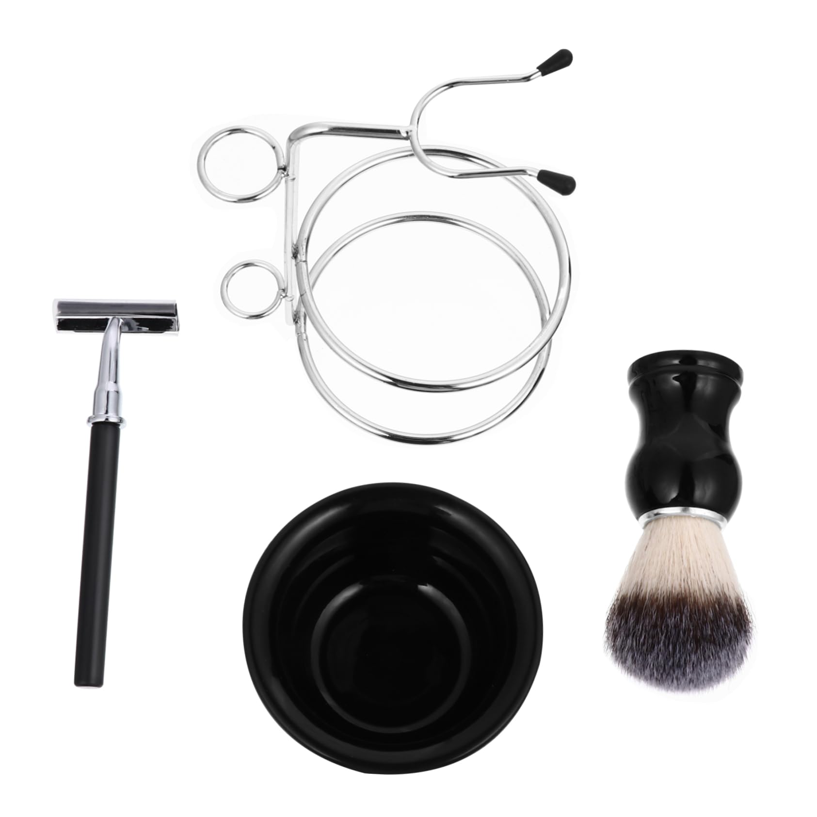 Set Strumenti da Rasatura Barba Uomo 4 Pezzi in Acciaio Inox