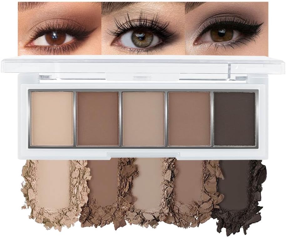 5 Colors Matte Nude Eyeshadow Makeup Palette, Nude Brown Cocoa Taupe Ebony Black Smokey Matte Cream Mini Eye Shadow Palette Makeup for Older Women Blue Green Eye, Contour Palettes sombras de ojos