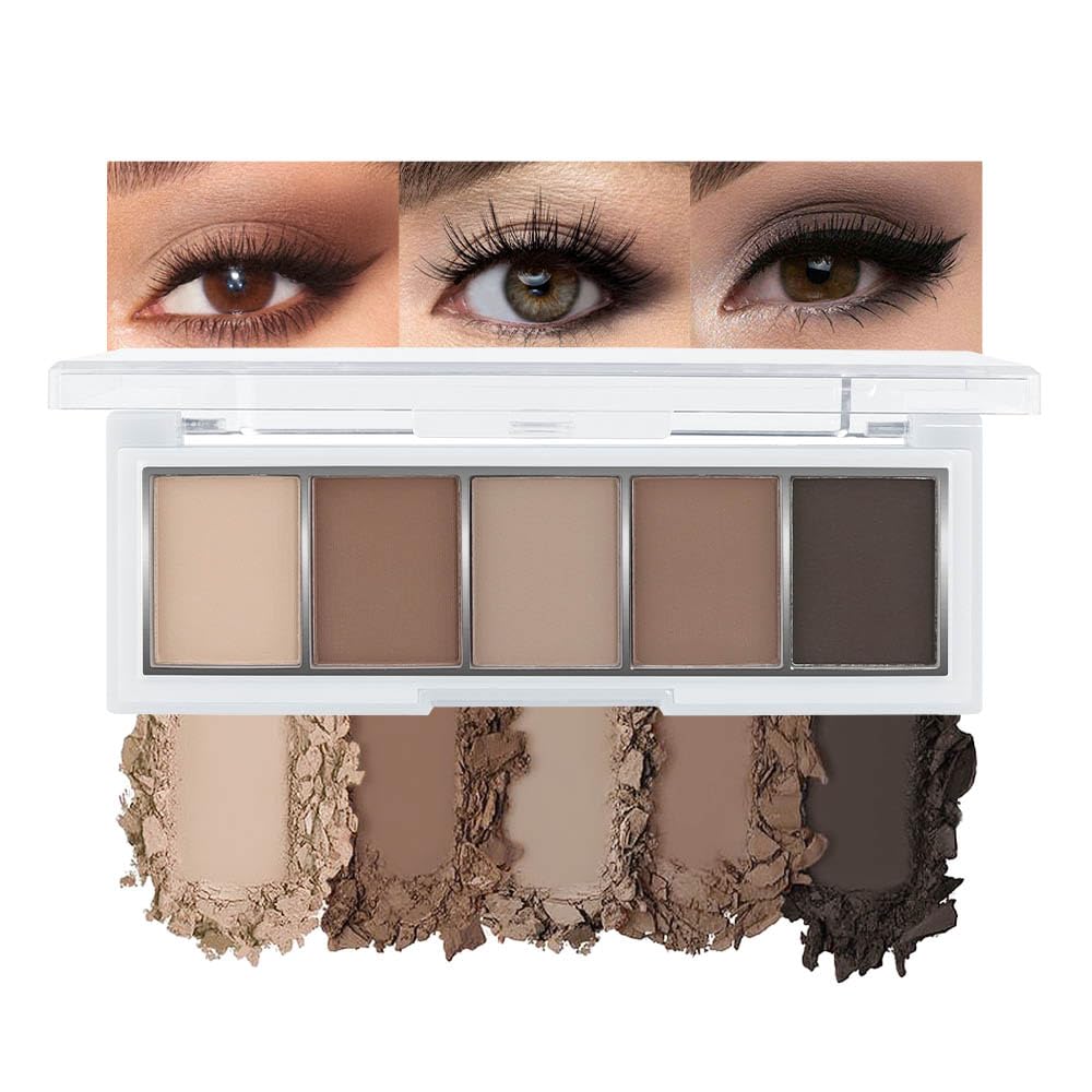 5 Colors Matte Nude Eyeshadow Makeup Palette, Nude Brown Cocoa Taupe Ebony Black Smokey Matte Cream Mini Eye Shadow Palette Makeup for Older Women Blue Green Eye, Contour Palettes sombras de ojos