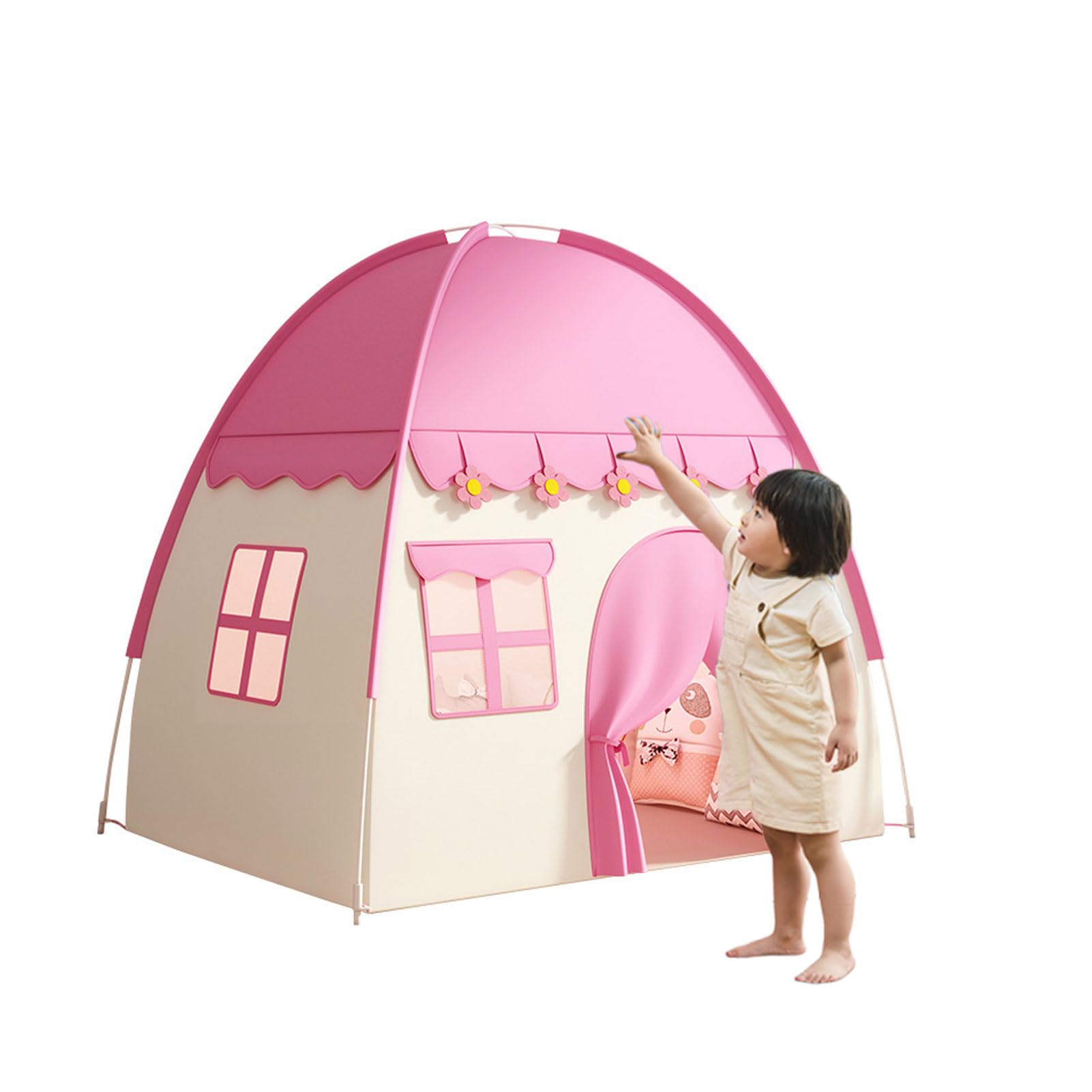 Naroote Kinderspielzelt, Stabiler Rahmen, Zusammenklappbares Kinderspielhaus, Ideal für Familienausflüge, Kinderspielzelt Im Innenbereich für Kreative Spielzeit (PINK)