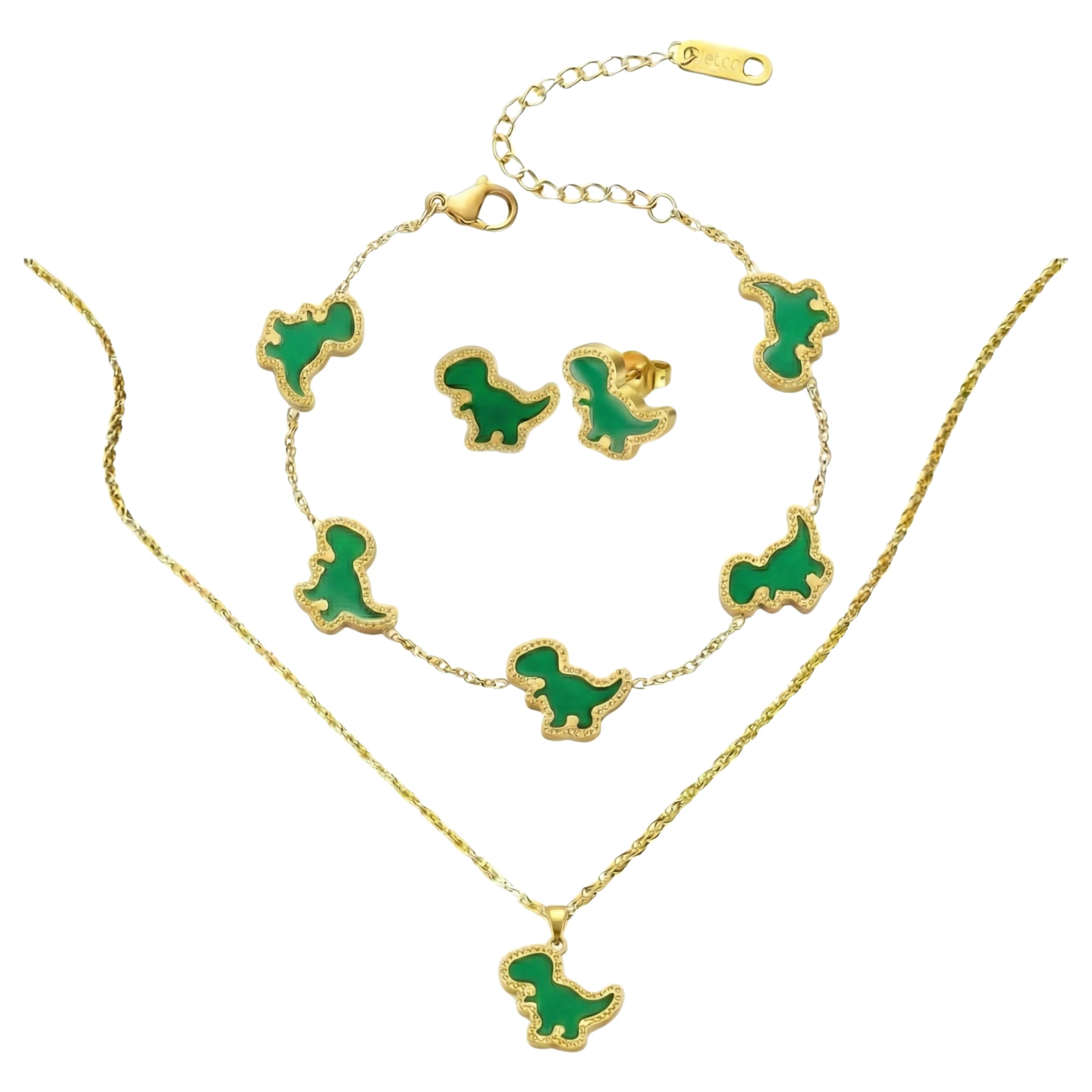 four leaf clover 18K gold plated Jewelry set Jewellery set for women, comes with a cute keychain in a Julie & Co neat gift box. (Gold - Green, Heart Pendant)