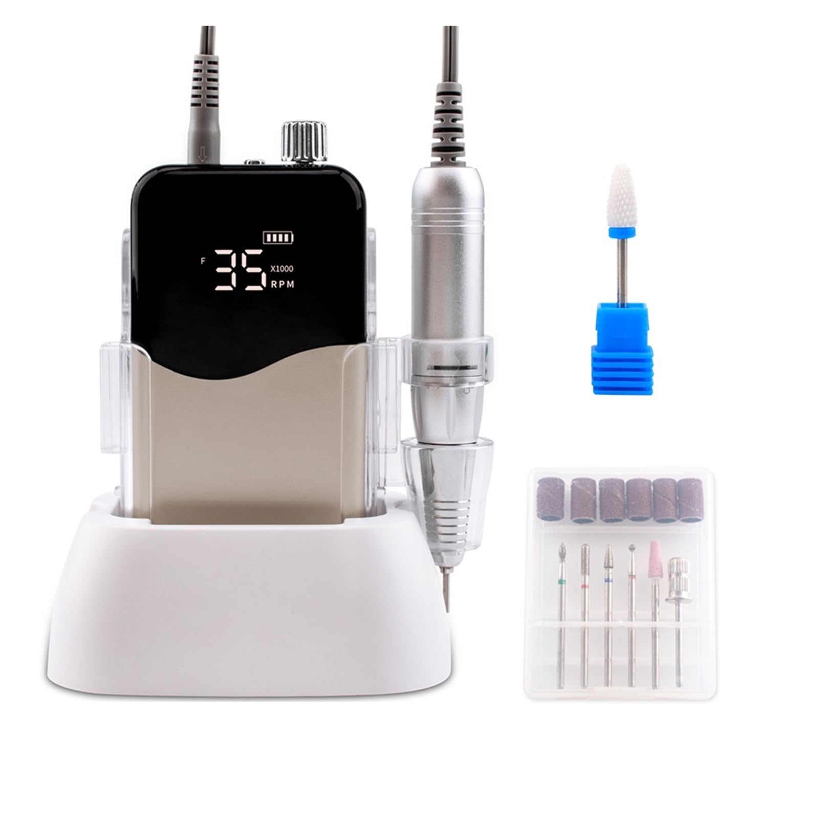 Lima elettrica per unghie Wave Desktop Cordless Base Trapano For Unghie Elettrico 35000rpm Set Di Trapani For Manicure Pedicure Batteria Ricaricabile Wireless Lima precisa(Gold)